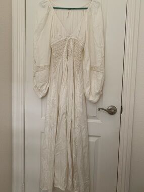 EUC Free People Southwest Lace Maxi Dress White Boho Bridal Maternity Size S